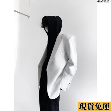 台灣限時熱賣 【秋冬上新】高級感痞帥戧駁領白色墊肩西裝外套男韓版潮流休閒寬鬆垂感單西服 8HGH