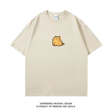 ins港風趣味小橘貓t恤短袖男士夏季情侶純棉寬松休閑大碼圓領半袖