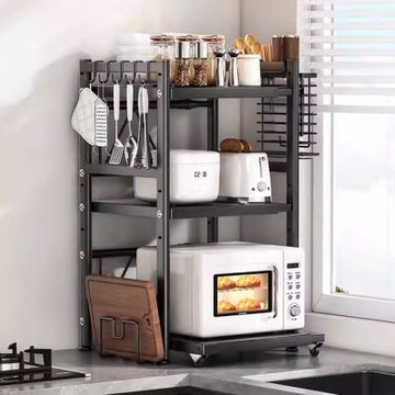 【AOTTO】升級可伸縮調節廚房微波爐置物架-雙層(廚房置物架 收納架)
