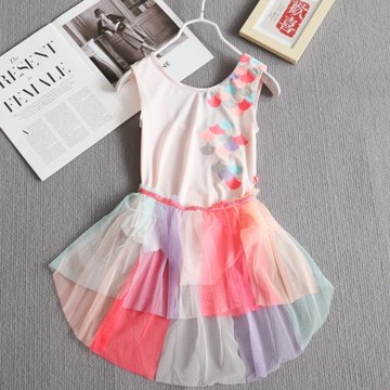 女童夏季 可愛卡通美人魚圖案 拼接網紗連體泳裝 舞蹈服 小中童媛