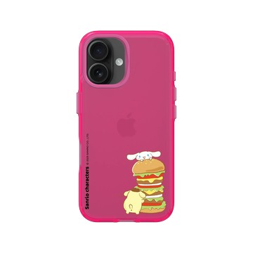 iPhone 16 Clear 粉漾桃 - 三麗鷗-布丁狗＆大耳狗綜合圖 Mix Characters - 食物系列-漢堡Yummy