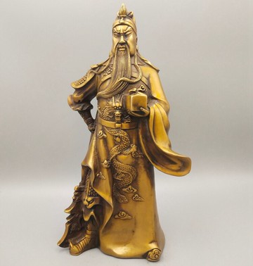 古玩雜項仿古銅器黃銅九龍關公托寶關公純銅武財神關二爺銅像擺件