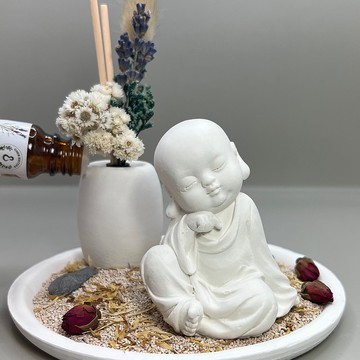 24HR 淨念吉祥小佛(一念) 永生花圓盤組合 藝術香氛擴香 精油香氛