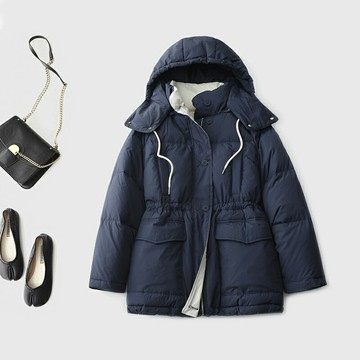 現貨+預購 真 羽絨90%白鴨絨 羽絨外套鴨絨夾克-韓版簡約連帽工裝感女外套2色74gp81【獨家進口】【米蘭精品】