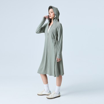 元動力 長版涼感防曬大帽檐連帽外套(灰；S-M)