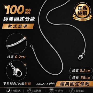 蛇鍊 項鍊 短項鍊 不褪色 可碰水 抗過敏 蛇骨鍊 蛇鏈 圓蛇骨 蛇骨 韓系 純鋼 鈦鋼 現貨 細鏈 SN023_1