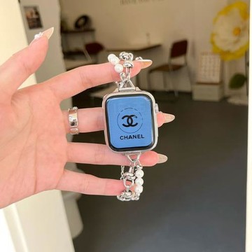 適用iwatch9表帶applewatch s10新款S11夏天珍珠手鏈女生手表帶蘋果手表s9s8/7/6/5/4/se3透氣小眾替換帶配件