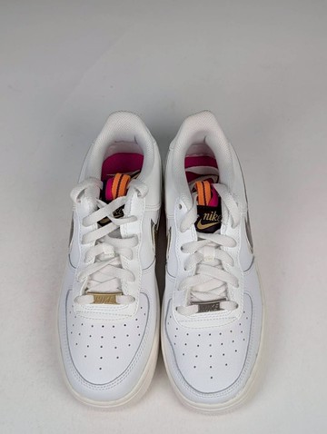 微瑕疵-左右腳中底、鞋底、鞋面泛黃 DH9595-001/5.5Y Nike Air Force 1 1s Double Up On The Pull Tabs Swooshes 雙層勾勾 米白 金 女款