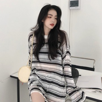 條紋薄款防曬長袖t恤女年新款夏季韓版寬松休閑時尚上衣ins潮