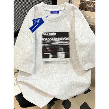 wassup美式復古模糊影像高街重磅純棉短袖T恤男士夏新款半袖上衣