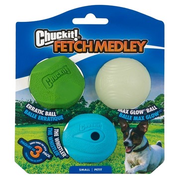 Chuckit 夜光風哨彈力球mix 3顆裝 寵物玩具  綠色 + 藍色 + 白色  1組  185g