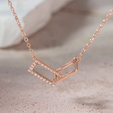 [999足銀]MARIGOLD現代信仰方環相扣項鍊-玫瑰金