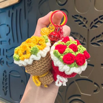 【台灣出貨】編織花束成品掛件 迷你花束掛件 包包掛件 迷你花束 交換禮物 鑰匙扣 玫瑰花束 送禮 小禮品 手工成品