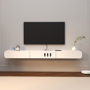 公司貨 免運 實木現代簡約奶油風電視機櫃懸空壁掛式客廳客廳小戶型家用電視櫃 快速發貨