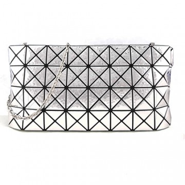 ISSEY MIYAKE 三宅一生BAOBAO 4x8鏡面馬賽克鍊帶斜背包(銀)