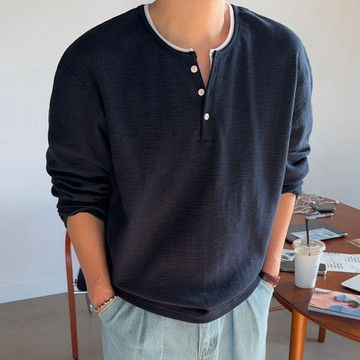 正韓簡約華夫格假兩件亨利領長袖上衣 3色 YUPPIE 預購商品 0209