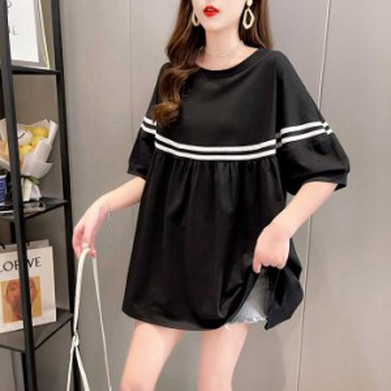 大きいサイズ レディース 胸元ラインテープ ビッグtシャツ トップス チュニック 韓国ファッション 予約商品 0305 通販 Lineポイント最大1 0 Get Lineショッピング