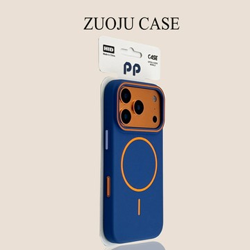 佐居iphone17promax手機殼海軍藍撞色細圈磁吸蘋果16親膚磨砂15pro全包防摔14套13網紅12男女