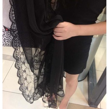 蕾絲純色仿真絲沙灘防曬絲巾女春秋季紗巾黑色圍巾披肩海灘紗巾