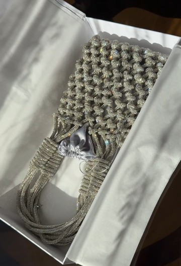 銀月光 手工水晶編織包附可拆式緞面內袋