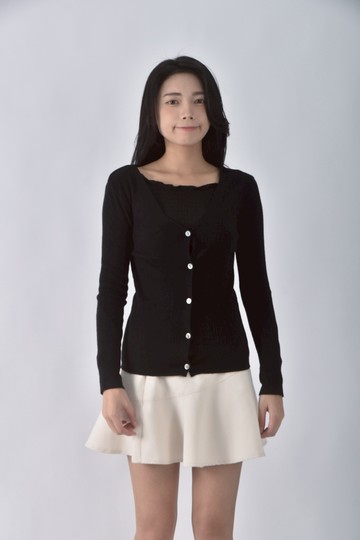 (XS（含）以下) 質感針織貼身黑色長袖上衣