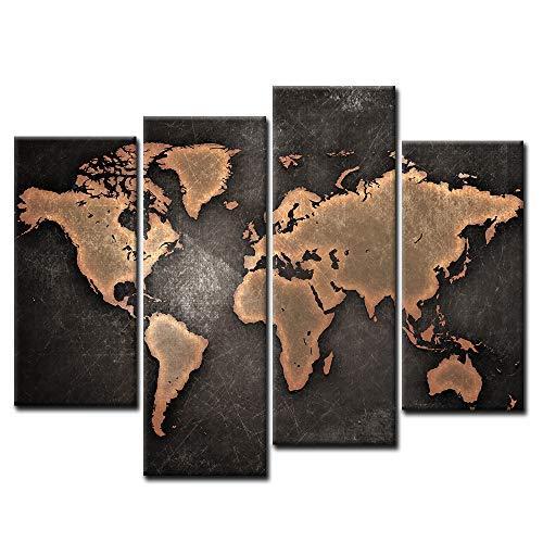 General World Map Black Background Wall Art Painting Pictures Print On Canv