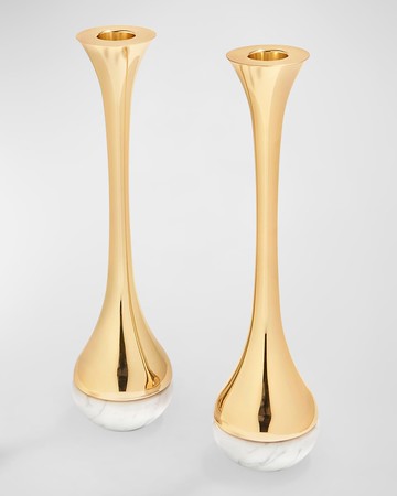 Marble & Silver Dual Candleholders, Set of 2