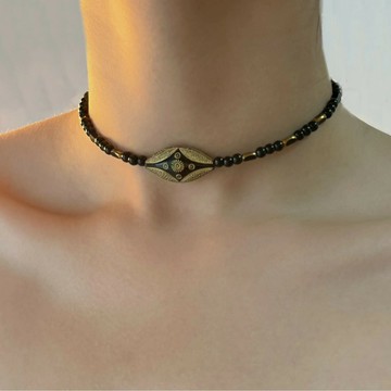 【台灣公司 可打統編】免運 亞文化跨境原創復古串珠描金珠項鏈小眾酷黑系列藏式圖騰金屬項圈 可開發票 全館五折 工廠現貨直銷 新品特價 z9211