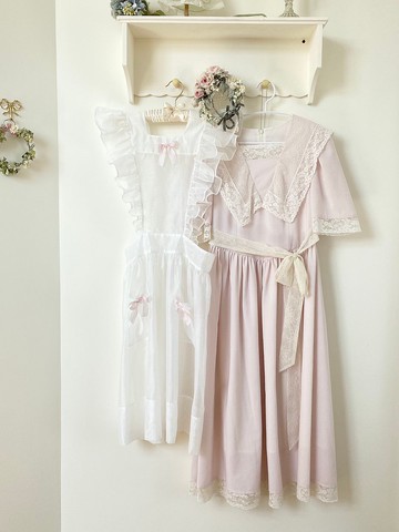 法國蕾絲海軍領連衣裙 復古優雅 手工制 全法蕾手工 可收藏