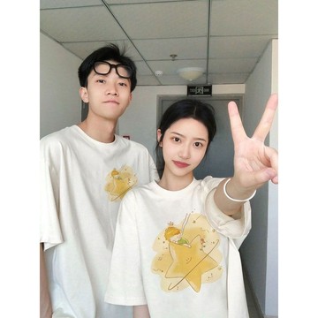 🚀隔日到貨🚀厚磅韓系上衣夏日情侶裝短袖百搭首選Tee情侶衣印花短袖圓領T春夏新品寬鬆設計感小眾t恤百搭卡通短袖