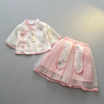 臺灣-出貨🔥女童漢服夏季套裝裙子超仙清新公主古裝衣服風童裝小女孩唐裝