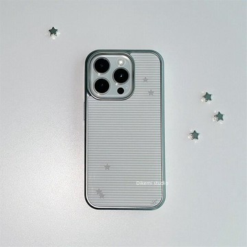 ✨iPhone手機殼✨韓國ins小眾Y2K冷淡風灰白橫紋五角星電鍍銀邊手機殼適用iphone17