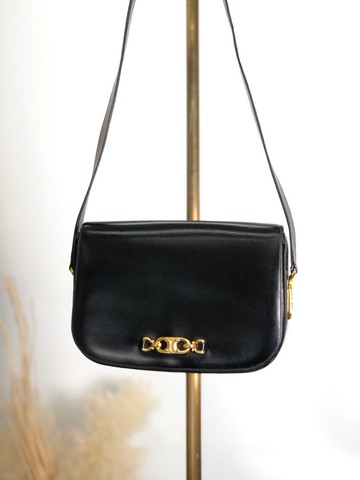 【 日本直送 名牌中古包 】CELINE  સ્યલિન 側背包 黑色 徽標 皮革 vintage 古著 老品 fxkh5k