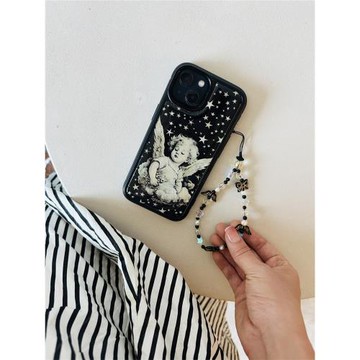 ssself原創手機鏈巴洛克珍珠天使之翼黑白配百搭裝飾性復古輕奢