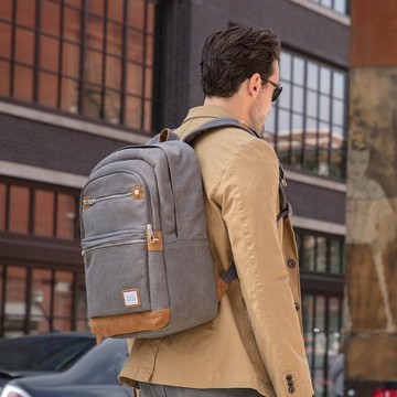 【TRAVELON】帆布四層防盜後背包(灰) | RFID 防割 防搶 雙肩包