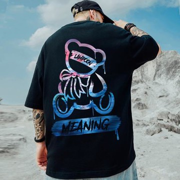 嘻哈國潮衣服短袖男潮牌潮流加肥加大t恤寬松五分袖情侶半袖男潮