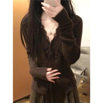 蕾絲v領針織內搭打底衫春季女裝2026新款高級感毛衣開衫外套上衣