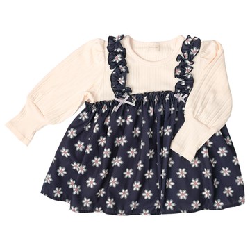 akachan honpo - 長袖假兩件T恤-深藍色