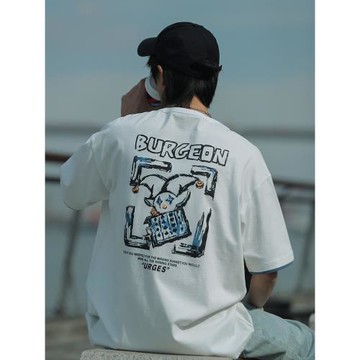 九木町小丑涂鴉短袖男夏季新款潮牌街頭ins寬松純棉青少年印花T恤