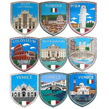 《環遊世界系列》秘銀唯美 義大利主題貼紙9入 銀蔥防潑水貼紙 國家機場吊牌託運貼紙 環遊世界景點貼紙 行李箱貼紙 背包貼紙 旅行專用貼紙