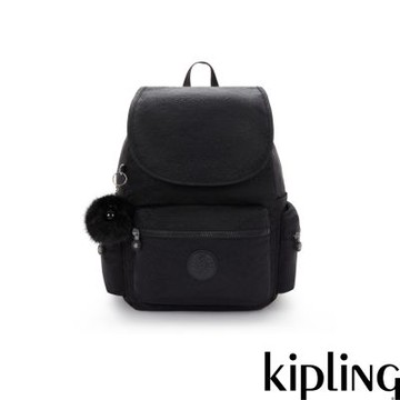 Kipling 墨黑壓印多袋收納實用後背包-EZRA