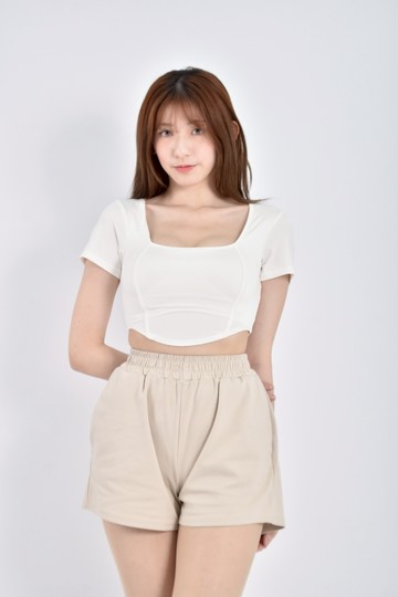 (S) 【里唯私服】freeda修身短版 bra top白色短袖上衣