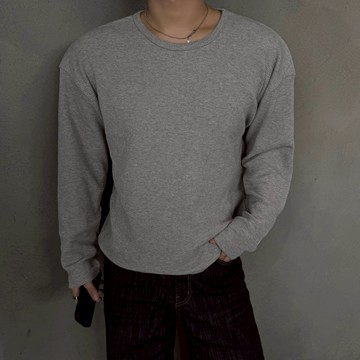 正韓2TYPE 純棉寬版華夫格圓領長袖上衣 3色 YUPPIE 預購商品 0202