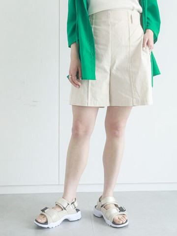 中壓線剪裁棉質高腰短褲(FF22L0F0680) - ehka sopo