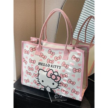 帆布包夏休閑大容量卡通包2025新款單肩手提袋可愛KT貓通勤托特包