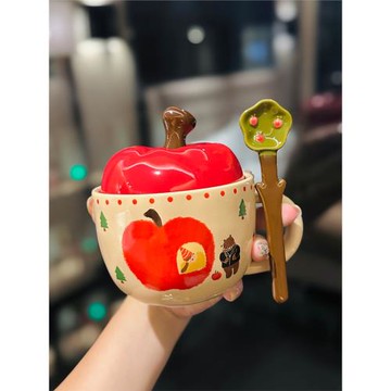 可愛杯子蘋果陶瓷水杯帶勺女生咖啡杯高顏值馬克杯生日禮物圣誕節