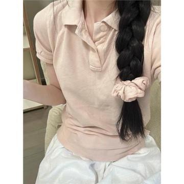 Brandy girl bm白色polo領短袖女夏季新款修身顯瘦學院風T恤上衣