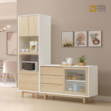 WAKUHOME 瓦酷家具Antony極簡北歐風白楓木4尺餐櫃+2尺電器櫃-寬181*深45*高200