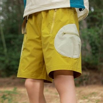 babybody - 輕薄透氣吸濕速乾短褲-撞色圓口袋-黃綠色