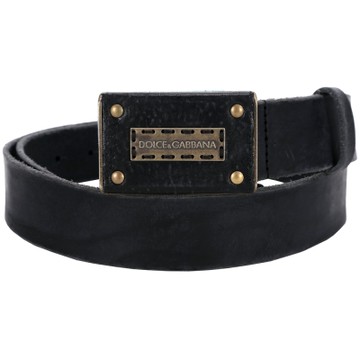 DOLCE & GABBANA 仿舊設計皮革腰帶(深灰色)